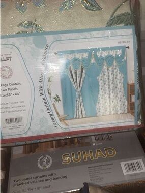 Aqua and White Floral Curtain Set
